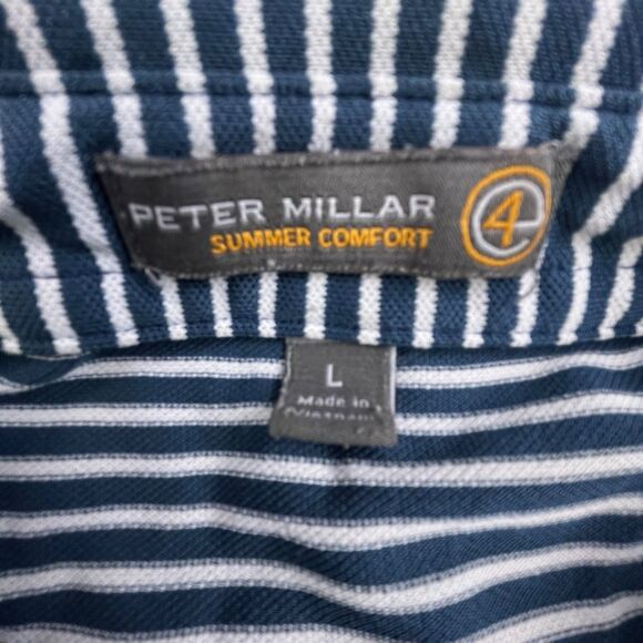 Peter Millar Summer Comfort Golf Polo Men L Blue Stripe Performance Stretch - Picture 3 of 8